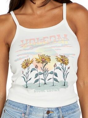 Volcom Medium Top 1991 Strappy Tank Stone Grown Off-White 100% Cotton NWT